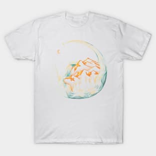 Mountain Waterfall Starry Night Illustration T-Shirt